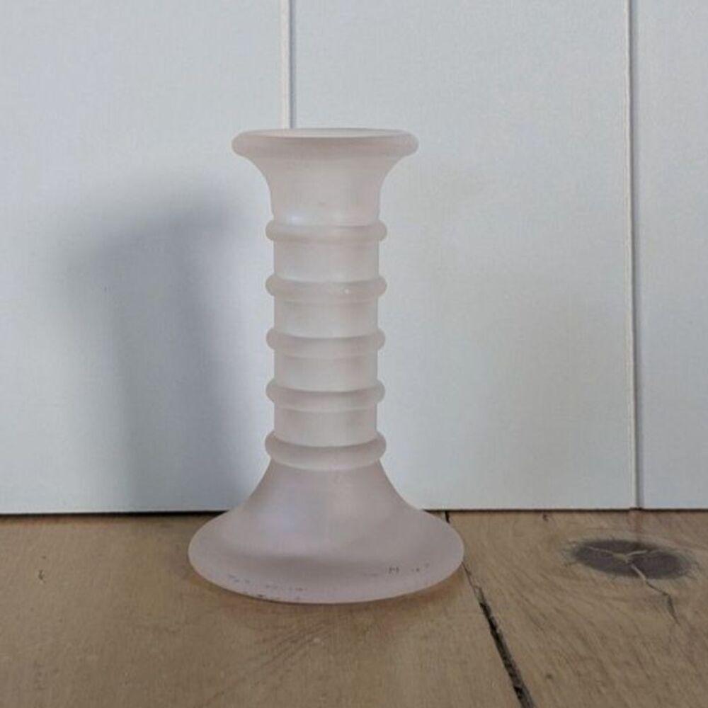 Frosted pink glass candle holder or vase - 5"
